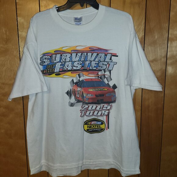 2005 Nascar Survival of the Fastest Shirt XL Short Sleeve Double Sided WHITE A4 - Picture 1 of 7